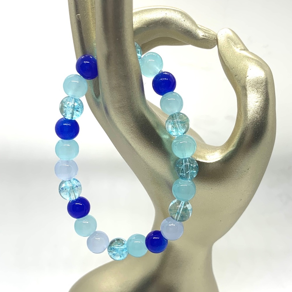 [Ocean Blue] Stretchy Amazing Glass & Crackle Beaded Bracelet